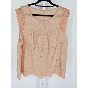 Womens Sz 2X Sleeveless Cotton Blouse Light Salmon Pink Crochet Boho